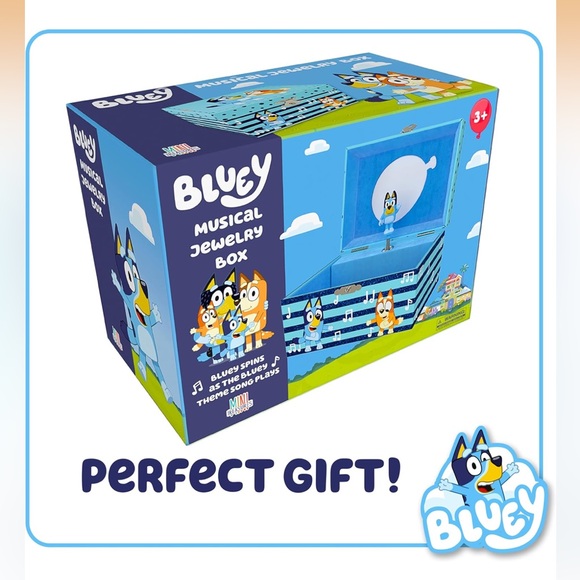 Bluey Musical Jewelry Box with Blue and Teal Stripes - Picture 2 of 6